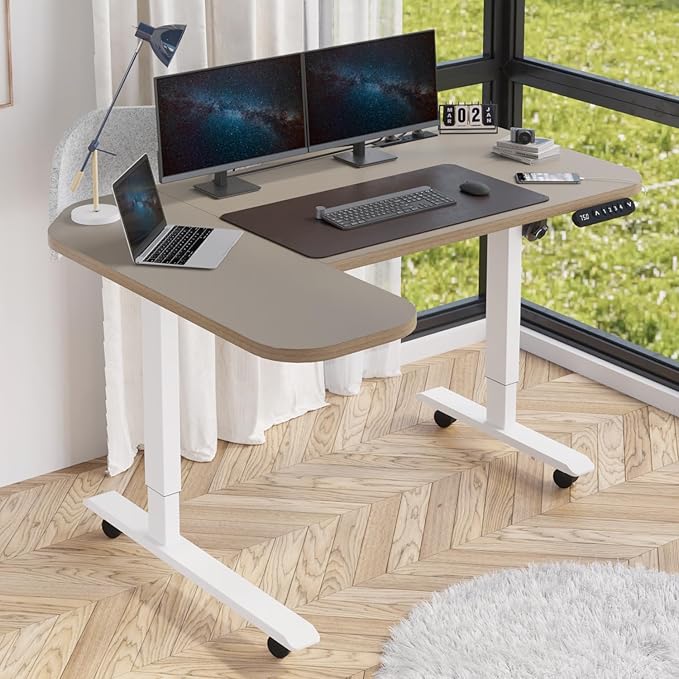 Gaming Electric Standing Desk L Shaped with Privacy Screen 59 Inch PC Computer DeskLarge Surface for Monitors