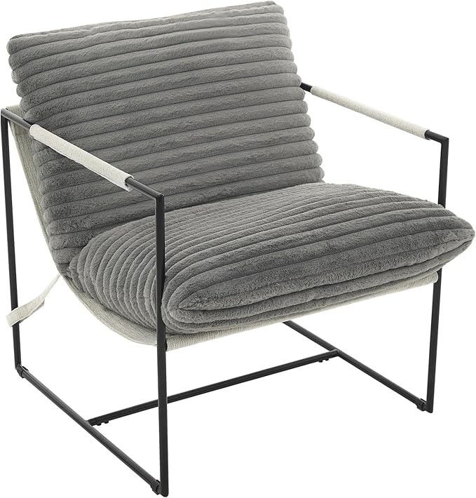 IDEALHOUSE Modern Accent Chair Armchair with Metal Frame for Living Room Upholstered Comfy Lounge Chair Cozy Accent Chairs with Soft Cushion for Bedroom Balcony Lounge Reading Room Dark Gray