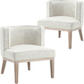 Wahson Set of 2 Farmhouse Style Comfy Living Room Chair Linen Upholstered Small Mid Century Round Accent Bedroom Chair for Small Spaces Beige