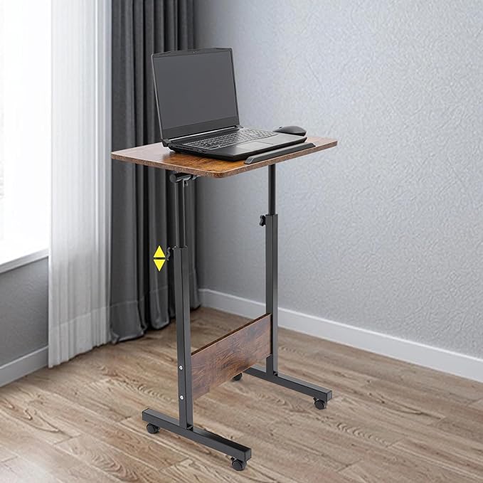 Standing Desk Floor Mount Standing Desk Portable Laptop Desk Adjustable Height 32-47 Inch Rolling Computer Standing Desk Home Office Desks with Wheels for Living Room Study Office