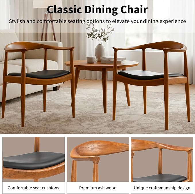 Kennedy Armchair Upholstered Dining Chair Presidential Mid-Century Modern Accent Chair in Chestnut