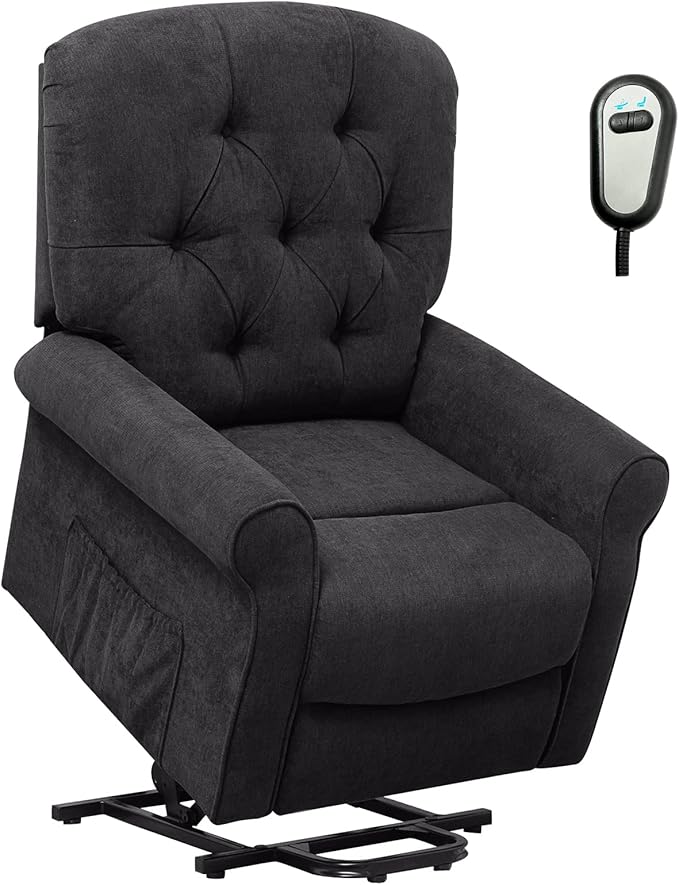 Giantex Power Lift Chair Electric Recliner for Elderly Adjustable Backrest Footrest Heavy Duty Motorized Living Room Chair Sofa with Side Pocket Remote Control Power Lift Recliner (Black)