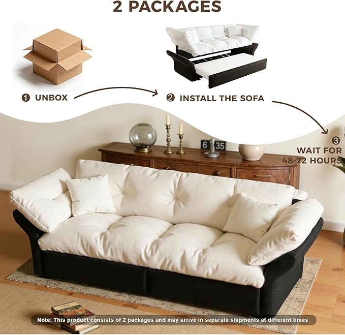 74.8 Queen Pull Out Couch BedVelvet Convertible Pull-Out Sofa Bed with Side Pockets3-in-1 Queen-Size Sleeper SofaSleeper Loveseat for Living RoomApartment Offices (Beige/White)