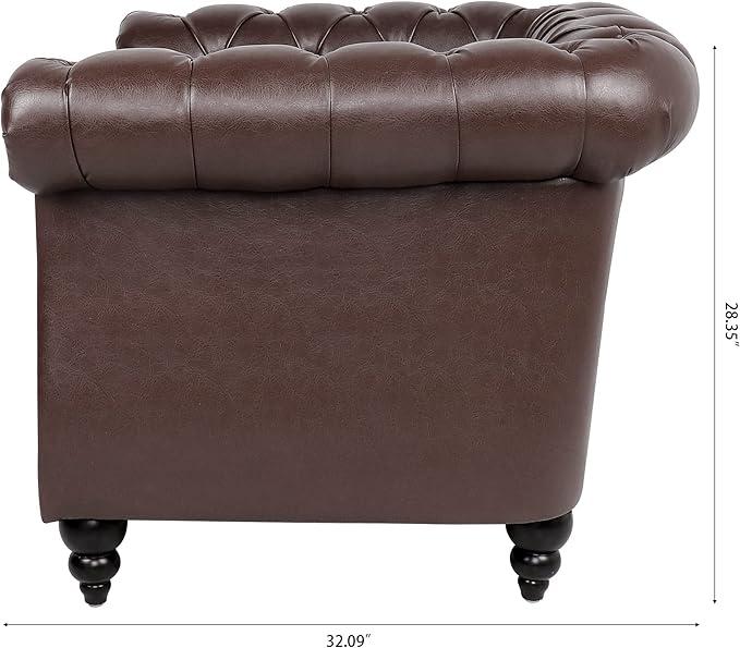 Leather Chesterfield Chair Single Sofa Chair with Nailhead &amp Rolled Arm with Extra Deep Seats Mid Century Modern Tufted Faux Leather Couch for Living RoomBedroomReading Room