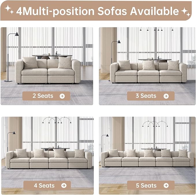Modular Sectional 3 Seater Sofa Couch Modern Velvet with Removable and Washable Cushion Cover for Small Spaces Solid Wood Frame 108.66” Width Beige