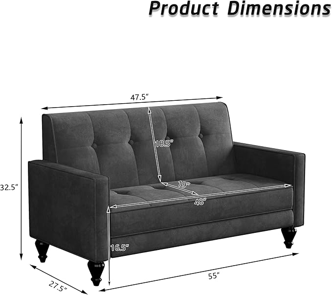 Velvet Love Seat Mini Couch Settee Loveseat Bench for Living Room Upholstered Small Loveseat Sofa with Tufted Padded Cushion Mid Century Modern Grey Love Seat
