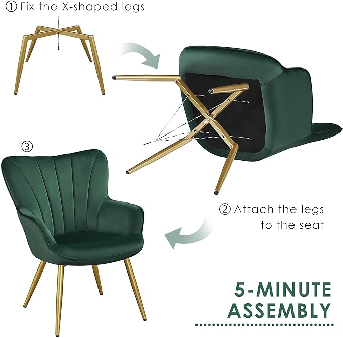 Topeakmart Velvet Accent Chair Modern and Mid Century Barrel Chair Makeup Chair with Soft Padded and High Back for Living Room Bedroom Dressing Room Home Office Set of 2 Green
