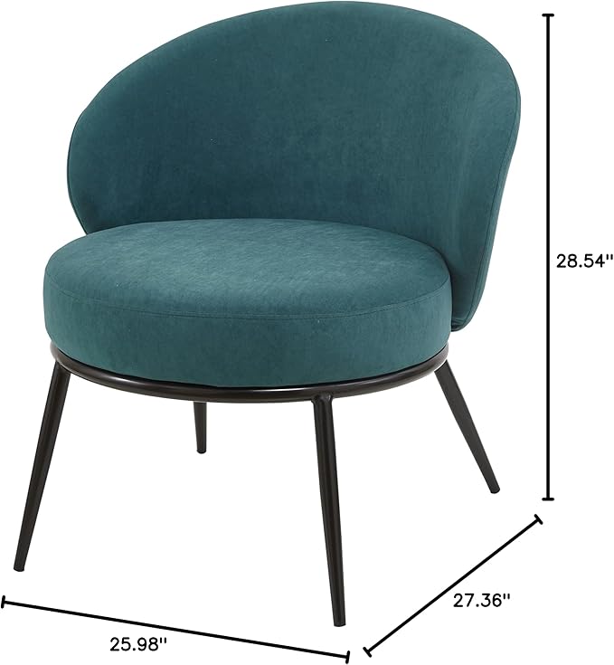 Modern Velvet Accent Chair with Channel Back Design Black Metal Legs and Soft Upholstery Comfortable Seating for Living Room Bedroom or Office Greenish Blue