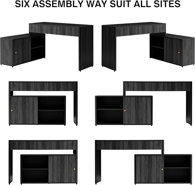 Modern Computer PC Desk Table with Storage Corner L Shaped Desk with Drawers Home Office Desk for Bedroom and Small Space for Writing Executive Study Work Vanity - Black