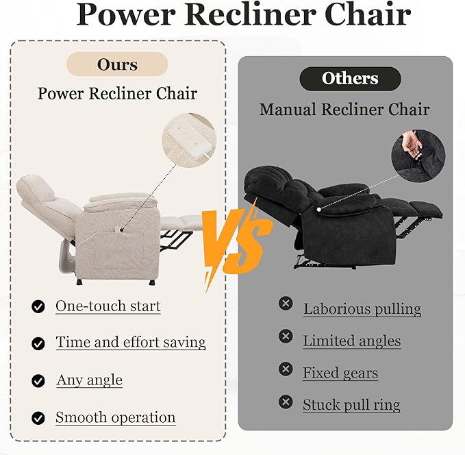 Small Electric Nursery Recliner Chairs for AdultsGrey Power Recliner Chairs with Remote &amp Side Pockets Fabric Reclining Chair for Living Room Bedroom Ofiice Comfort &amp Space-Saving (Beige)