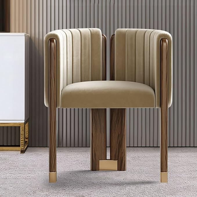 homary Velvet Fluted Accent Chair for Living Room with Wood Frame High Resilience Foam Elegant Modern Armchair (Camel)