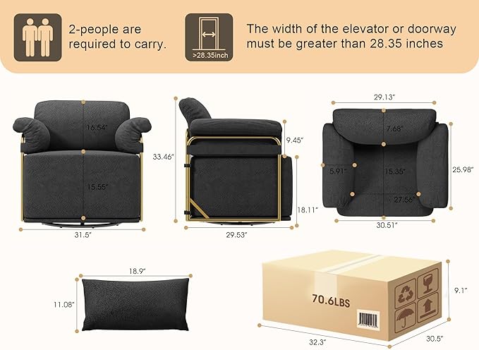 J.M.Deco Swivel Accent Sofa Chair Velvet Upholstered Reading Chair &amp Comfortable Armchair for Living Room Bedroom Reading Room Office (Square Seat * Black)