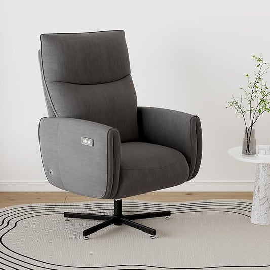 Power Swivel Recliner Chair Modern Electric with USB &amp Type-C Ports Upholstered Velvet Swivel Recliner Chair 360° Swivel for Office &amp Living Room Easy Assembly (Dark Gray)