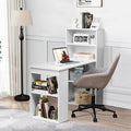 GRAFFY Computer Desk with 6 Storage Shelves - 48 Reversible Writing Desk Workstation with Bookshelf and CPU Stand Modern Compact Office Desk for Bedroom Study Home Office (White)