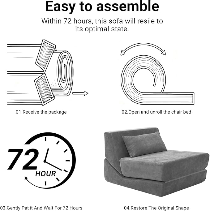 Chair Bed Sleeper for Adults Convertible Sleeper Chair Bed with Pillow 3 in 1 Folding Sofa Bed Chair Lounge with Back Support &amp Removable Washable Cover for Living Room Office (Grey) | Folding