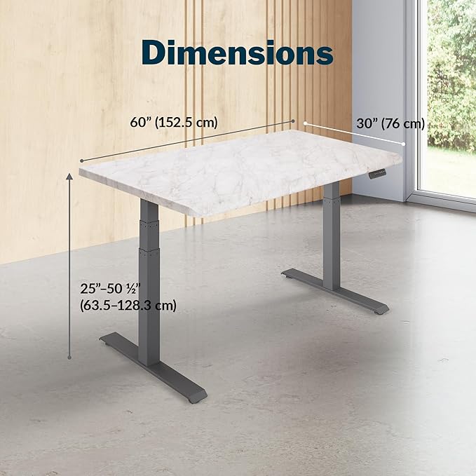 Vari ComfortEdge 60x30 Inch Adjustable Electric Standing Desk – Limited Edition Sit Stand VariDesk with Memory Presets &amp Sloped Front Edge + Tool-Free Assembly (Marble/Slate Legs)
