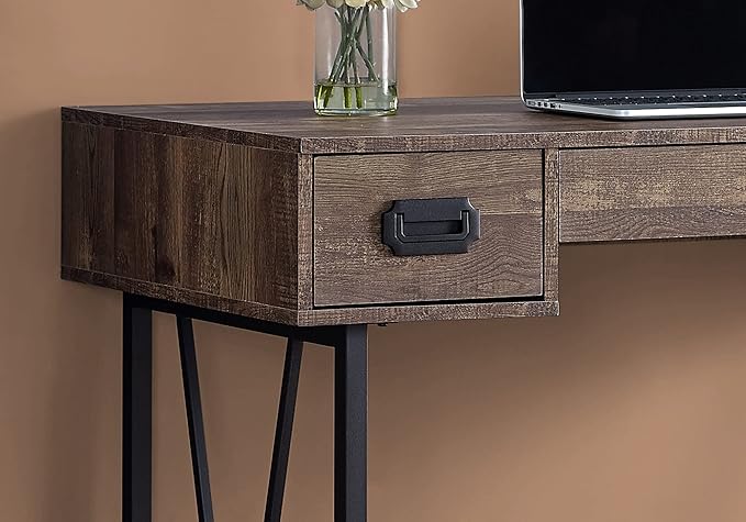 Computer Desk Home Office Laptop Storage Drawers 48 l Work Brown Laminate Black Metal Transitional