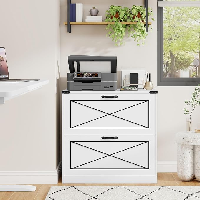 Vabches Lateral File Cabinet with 2 Drawers Farmhouse Filing Cabinet Office File Cabinet with File Drawers Wood Rustic Storage Cabinet File Organizer for Home Office Living Room White