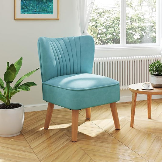 KOMFOTT Velvet Accent Chair Modern Armless Sofa Chair with Solid Rubber Wood Legs Wingback Leisure Chair with Thick Cushion Upholstered Side Chair for Living Room Bedroom Turquoise