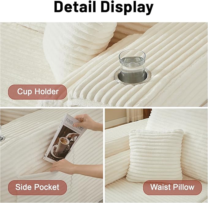 107 U Shaped Boneless Couch with Ottoman Cloud Modular Sectional Sofa with Cup Holders and Pillows Corduroy Upholstered Couches for Living Room Couch with Chaise No Assembly Cream | Modular Desig