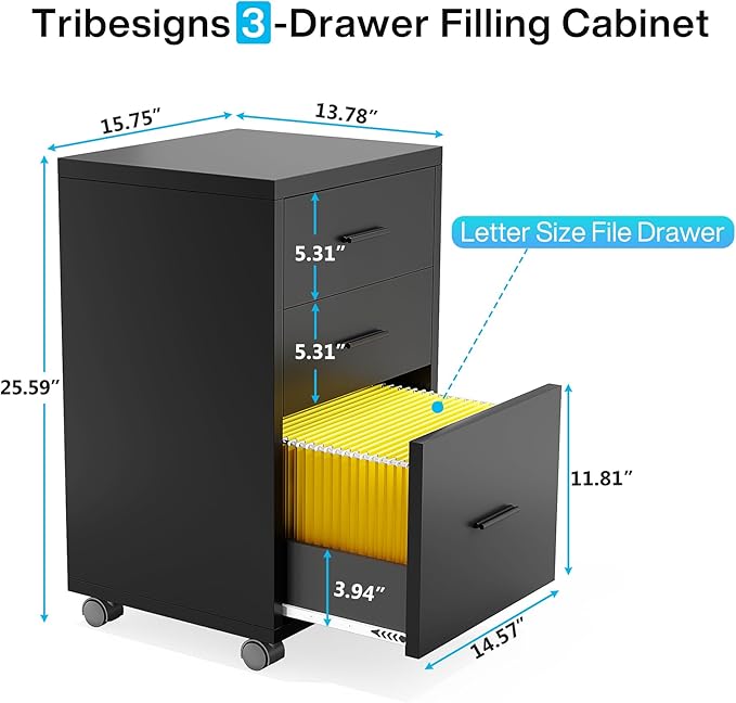 Tribesigns 83 Inch L-Shaped Office Desk Large Executive Computer Desk with 3-Drawer File Cabinet Industrial Corner Desk with Storage Drawers Business Furniture Work Desk for Home Office (Black)