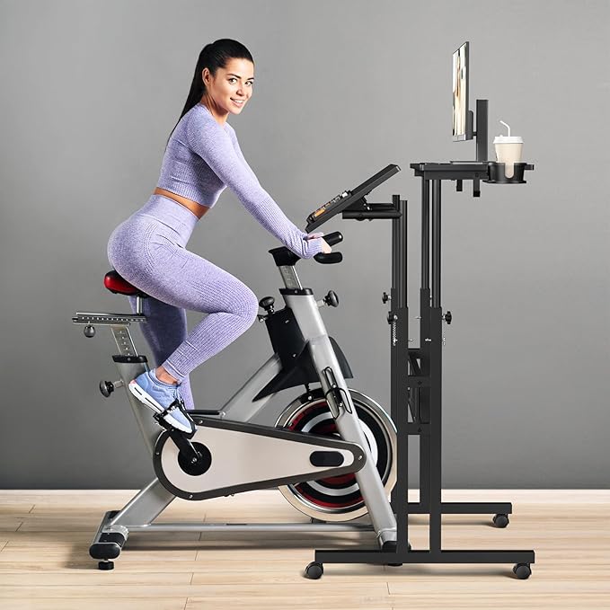 Small Standing Desk with Wheels Tall Mobile Stand Up Table Portable Standing Desk for Walking Pad Rolling Table Adjustable Height Rolling Computer Table for Tall Person
