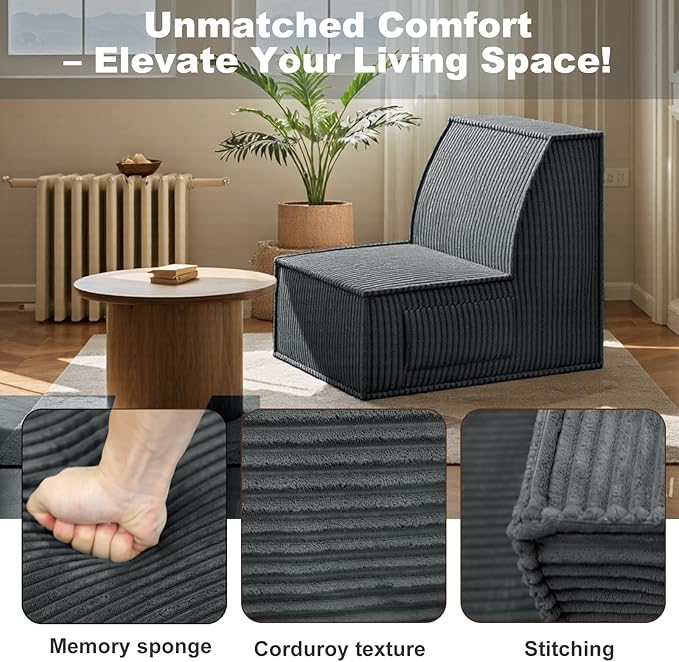 Single Sofa Seat Memory Foam Sofa with Back Support Mini Sofa Resistant to Sagging Suitable for Small Spaces Living Rooms Apartments Dorms Dark Black