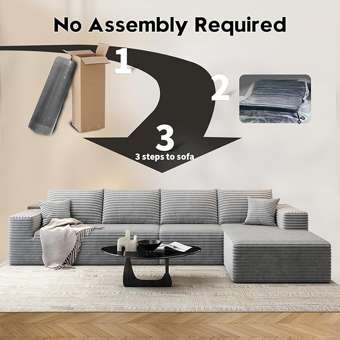 135.4 Cloud Modular Sectional Sofa Couch with L-Shape ChaiseModern Minimalist Upholstered Couches for Living Room BedroomDeep Seat Corner CouchNo Assembly Required (GreyRight Facing Chaise)