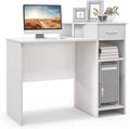 GOFLAME Computer Desk Modern Laptop PC Desk with Adjustable Shelf &amp Cable Hole Compact Writing Desk Study Desk with Monitor Stand Wooden Computer Workstation for Home Office White