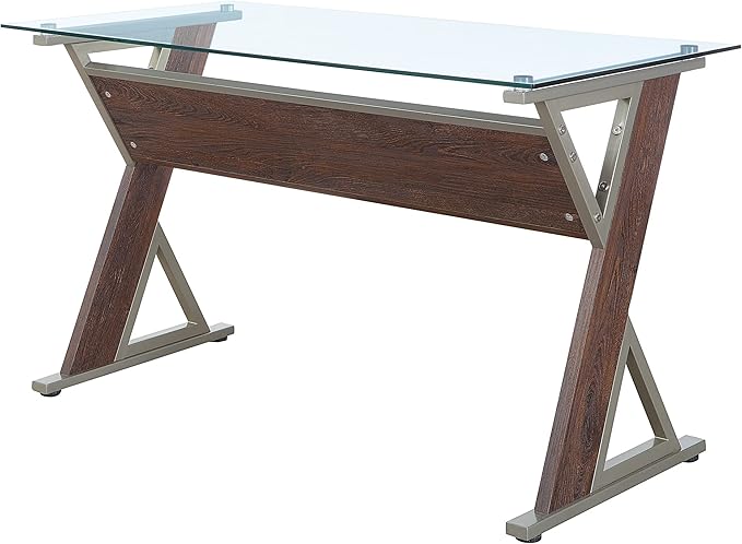 OSP Home Furnishings Zenos 48 Inch Desk with Floating Glass Top Traditional Cherry