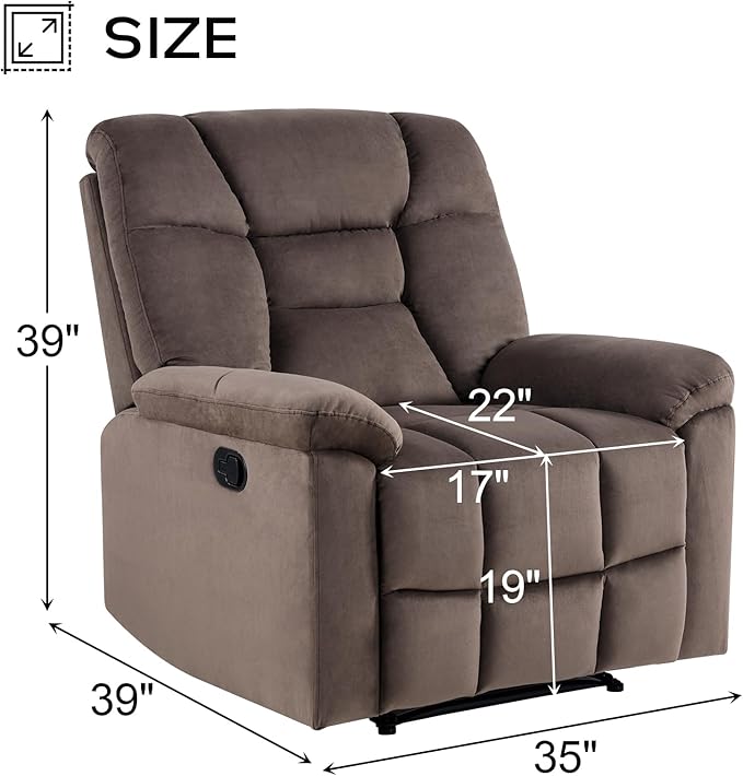 EBELLO Set of 2 Manual Recliner Chair for Adults with Soft Padded Headrest and Backrest Overstuffed Single Recliner Sofa Chair for Living Room Dark Brown