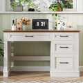 Farmhouse 47 Executive Desk with 4 Drawers Computer Desk with File Drawer Workstation for Study Home Office Writing Unique White.