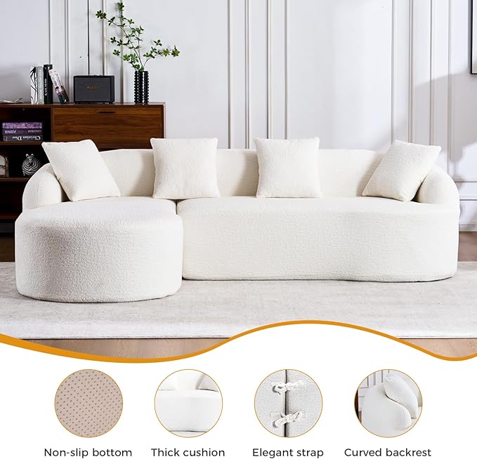 98.8 Curved Sectional Sofa with ChaiseL-Shape Sofa Lounge ChaiseBoneless Couch L Shape for Living RoomWood Grain Chenille FabricNo Installation Requirement