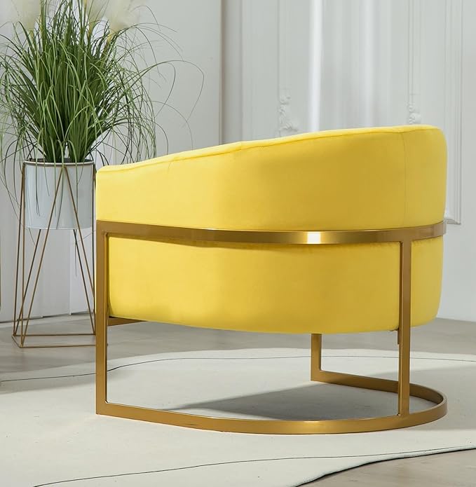Velvet Modern Accent Armchair - Luxury Gold Frame | Versatile Seating for Living Room Bedroom Office Yellow