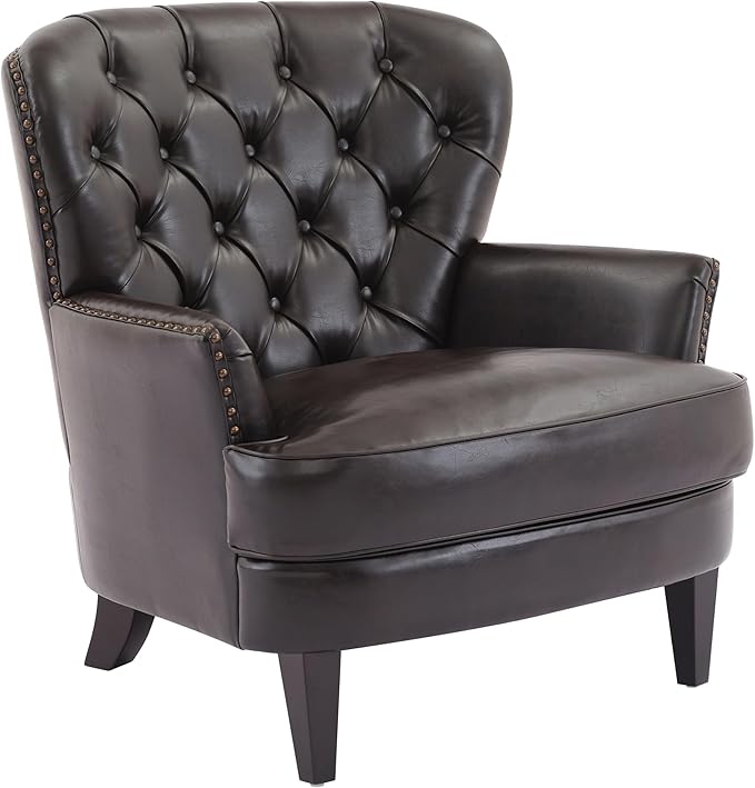 Christopher Knight Home Tafton Tufted Leather Club Chair Brown 35D x 33.5W x 34.5H in