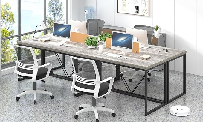FOLUBAN Modern Home Office Desk Industrial Vintage Computer Desk Rustic Wood and Metal Study Writing Table Simple Work Gaming PC Desks for Bedroom Living Room Light Grey 53 Inch