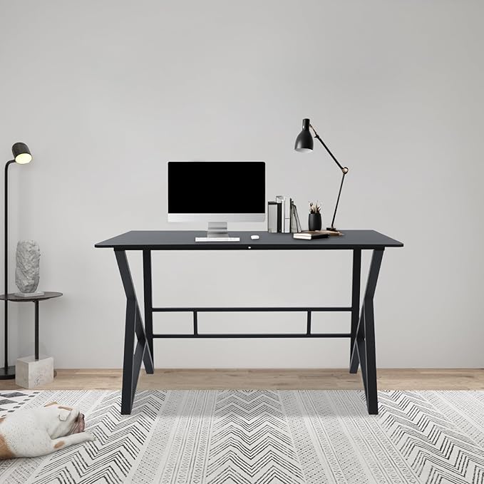 Computer Desk Home Office Writing Desk Gaming Desk with Large Work Surface Ergonomic Student Study Desk Laptop Table Modern Wood and Metal Study Table Workstation (47.24 * 23.62in)