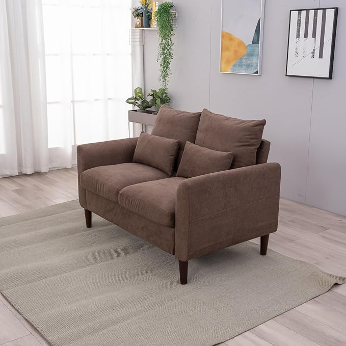 Panana Convertible Sectional Sofa CouchL-Shaped 2 or 3-Seat Sofa Sectional with Reversible Ottoman for Small Living Room Apartment (Brown Linen Fabric 2 Seater ONLY - Curved arms)