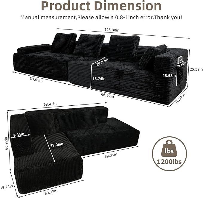 126 Modular Sleeper Couch Sectional Couches for Living Room Ergonomic Memory Foam Sleeper Sofa Oversized Loveseat Sofa Bed Bedroom Apartment Office | Ergonomic No Assembly Required