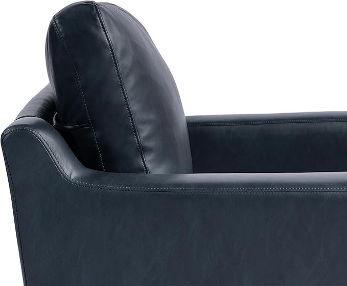 Serta Triton 33.5 Arm Chair Transitional Modern Dreamcoil Comfort Metal Legs Vegan Leather Navy Blue