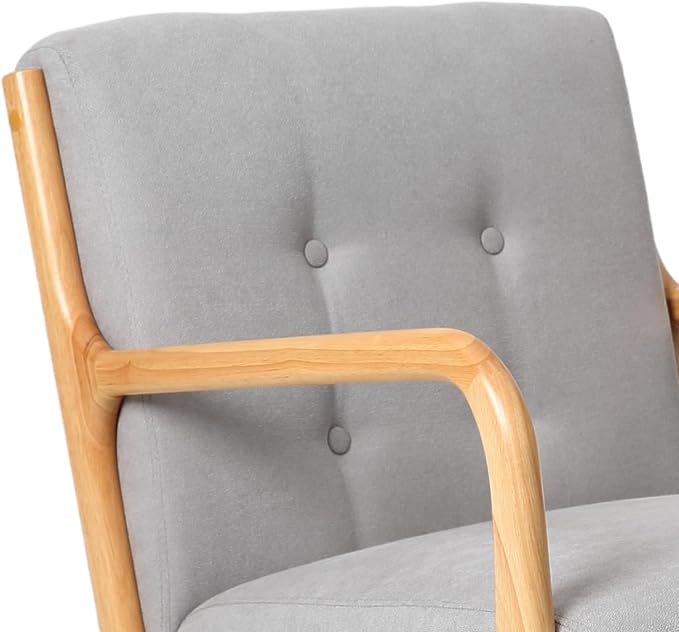 Mid Century Modern Accent Chair with Wood Frame Living Room Chairs with Waist Cushion Bedroom Chair with Arm for Reading (Grey)