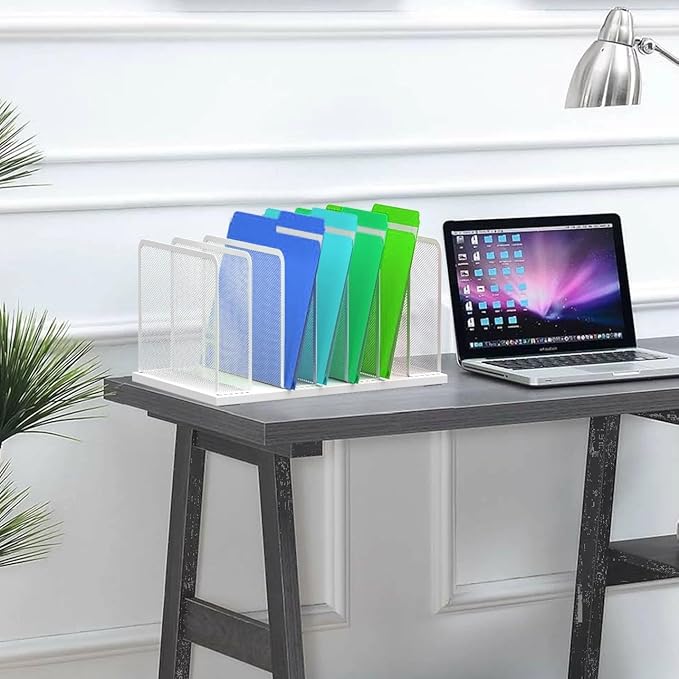 Kuntine.B Desk File Organizer Upright Mesh Desktop Organizer File Sorter Office Organization File Holder for Home Office &amp Classroom (Silver 2 Pack 7-Section)