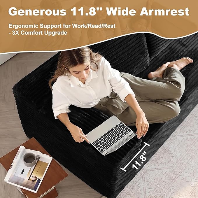 136 Sectional Couches for Living Room Modern Modular Sofa with L-Shape Couch Upholstered Boneless Sofa Deep Seat Sectional Couch with Chaise (Black Left Facing Chaise+3Seaters)