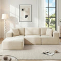 106 Cloud Sectional Couch with Ottoman L Shaped Boneless Couch with Deep Seat 3 Seater Corduroy Modular Sectional Sofa for Living Room No Assembly Required Cream Beige
