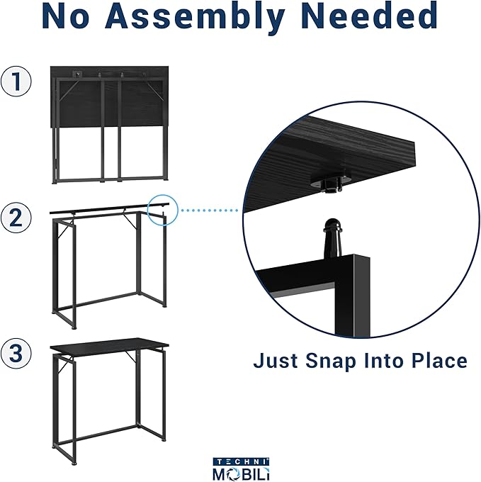 31.5 Wide Folding Desk for Small Spaces Compact Folding Table for Bedroom Apartment Study or Dorm Ideal for Living Room TV Dinners Side Table Use Laptop Desk No Assembly Required Black