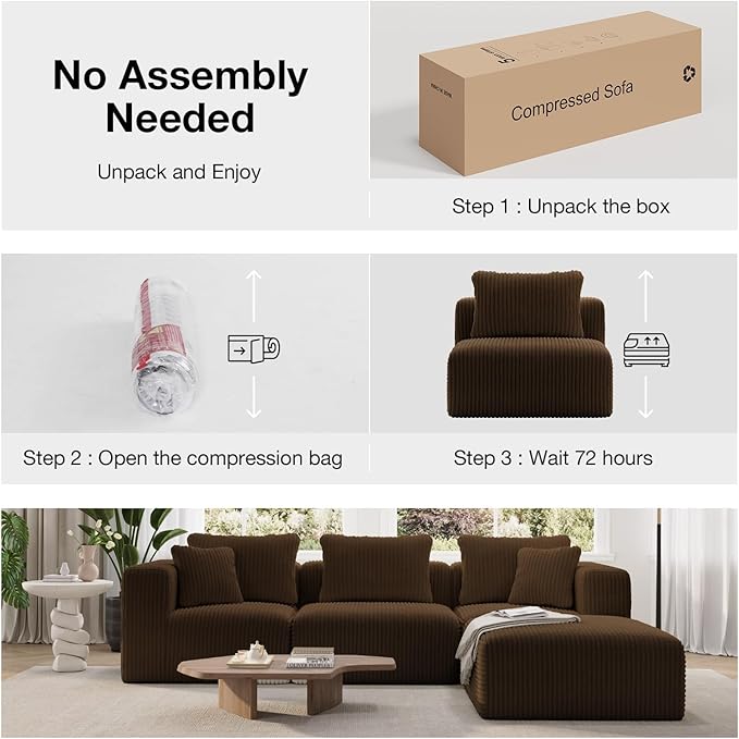Novilla 141 Modular Sectional Sofa Modern Cloud Sectional Couch with Smarts Coil® Support U-Shape Boneless Couch for Living Room Apartments No Assembly Required Brown (4 Seat w/ 2 Ottoman)