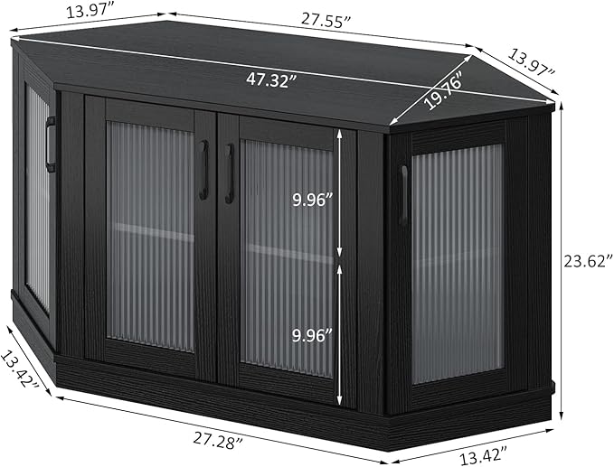 Panana Corner TV Stand - 47 Inch Media Console with 4 Doors and Shelves Living Room Storage Entertainment Center for TVs up to 51 Inch (Black)