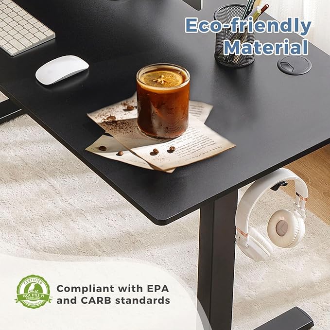 Electric Standing Desk 48 x 24 Inches Lift Motorized Gaming Table with T-Shaped Metal Ergonomic Memory Controller Home Office Desk Computer Desk Black