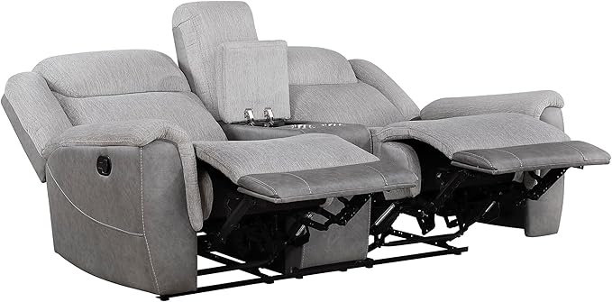 Lexicon Manual Reclining Loveseat for Living Room Chenille Double Recliner Loveseat Center Storage Console/Home Theater Seating/Wall Hugger/Padded Headrest Required Assembly Two-Tone Gray