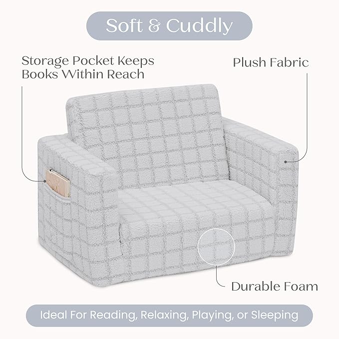 Delta Children Checkered Cozee Flip-Out Chair Grey